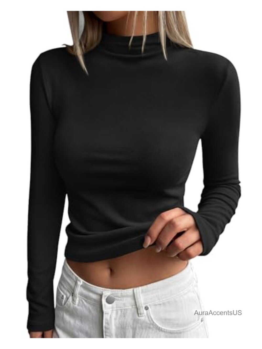 Fitted Thermal Mock Neck Long Sleeve Tee for Women - Picture 4 of 6